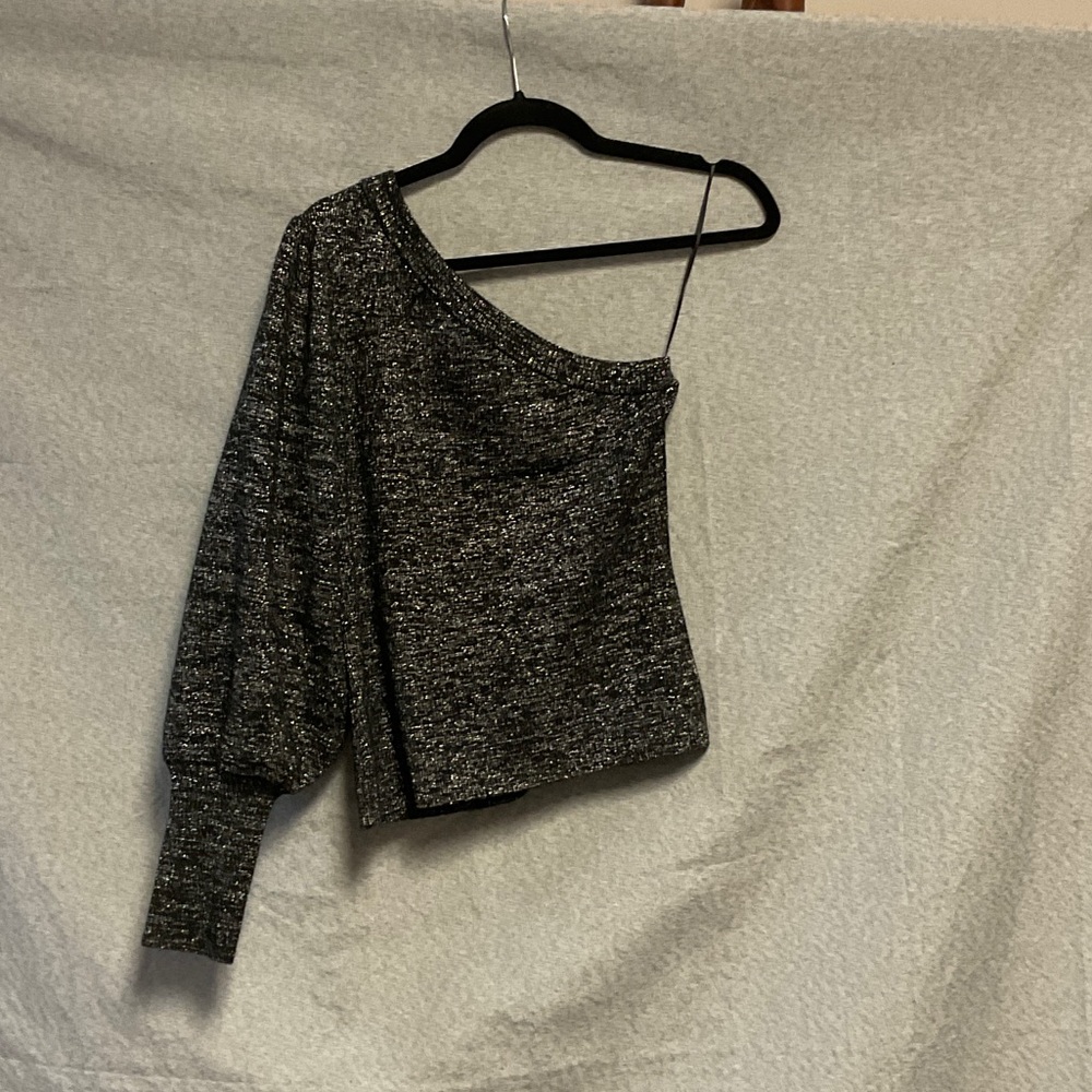 7 For All Mankind Black One-Shoulder Sweater